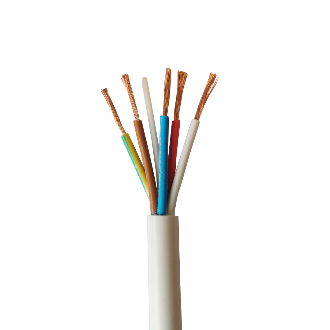 Flexible white cable with multiple coloured wiring exposed