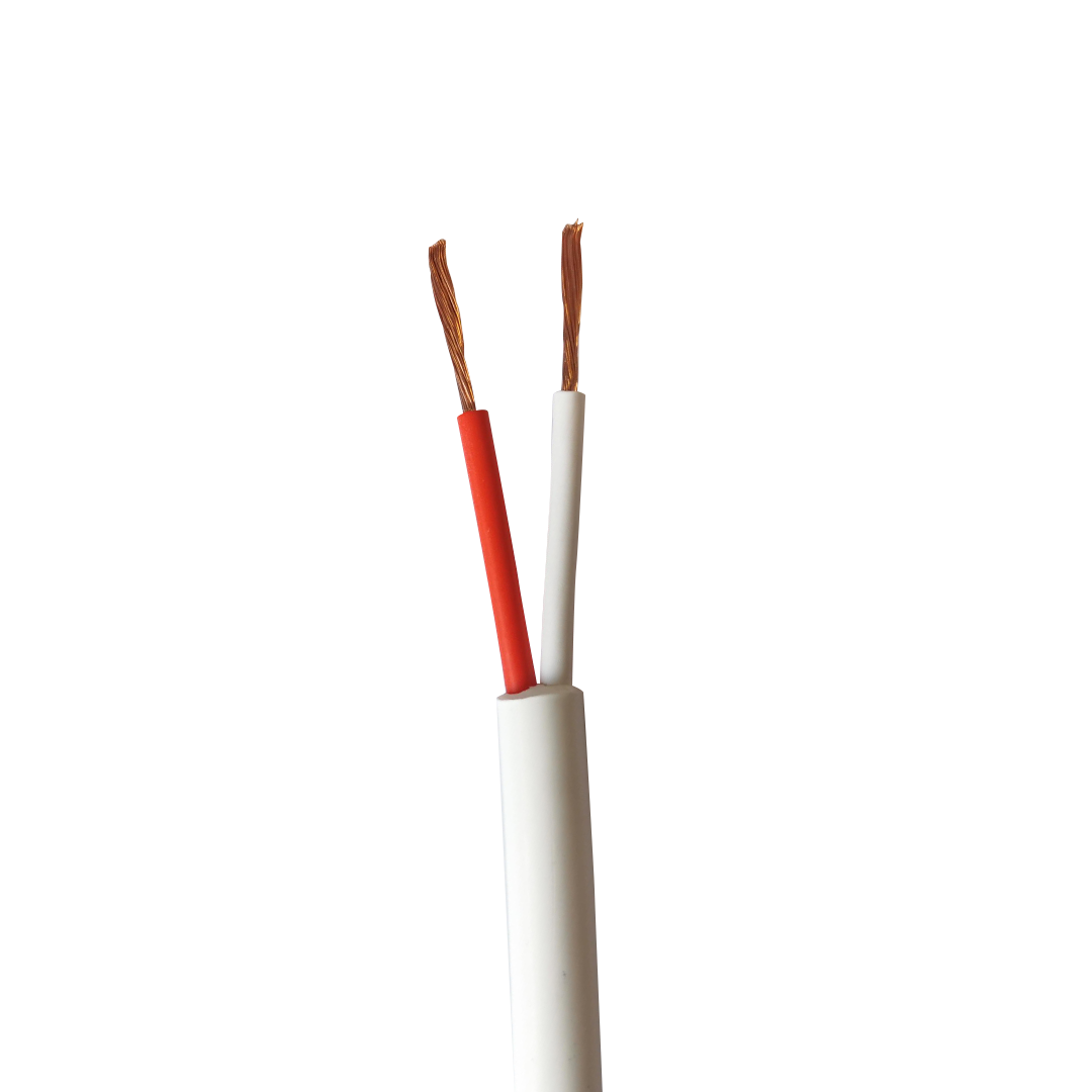 White cable with white and red wiring exposed